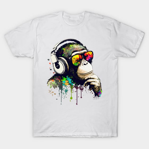 Pondering Dj Chimp color splash monkey T-Shirt by obstinator